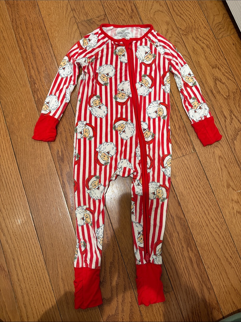 Caden Lane Red & White Santa Stripe Kids Footed One-Piece
